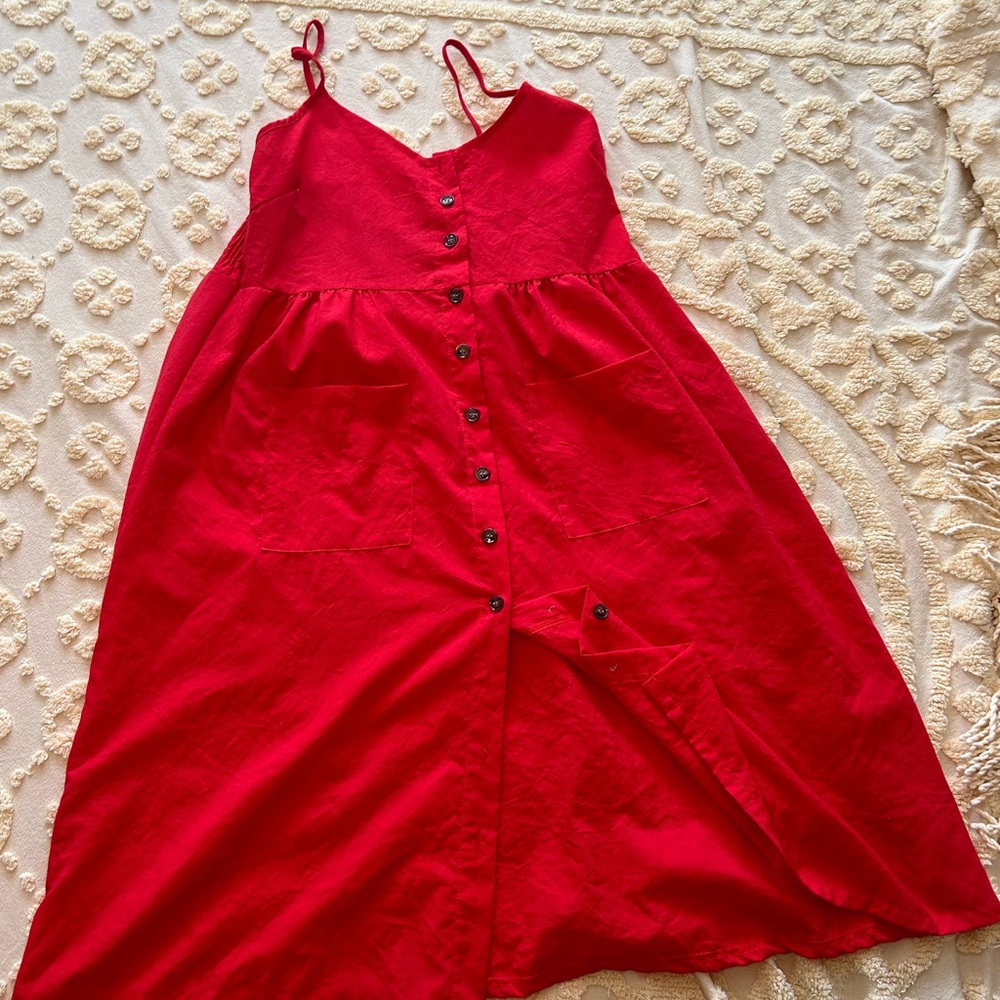 Red Button-Down Sundress Country